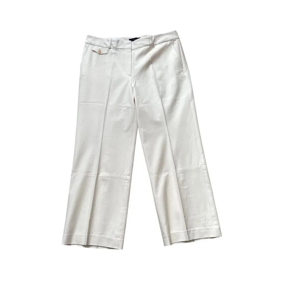 Talbots Womens Heritage Cropped Pants 16P Ivory Polyester Blend Mid-Rise